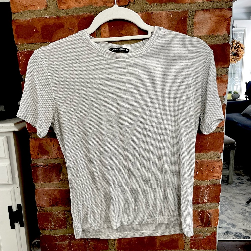 Brandy Melville white/grey multi cotton Tee OS